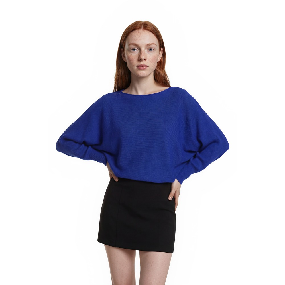 Kerisma Sweater Women's Size S/M Royal Blue Batwing Dolman Sleeve‎ Ribbed Knit